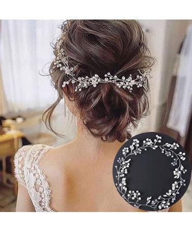 50cm wedding hair jewelry wedding headdress hair silk hair accessories bride pearl rhinesty silver flower flower headband bride headband wedding retro headband bride curly hair and girls
