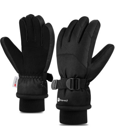 ALISXM Ski & Snow Winter Gloves, 3M Winter Warm Touchscreen Snowboard Gloves for Men & Women for Winter Running, Cycling, Driving(Adjustable) Medium black