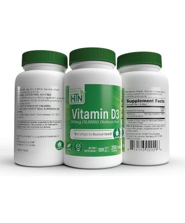 Health Thru Nutrition Vitamin D3 10,000 IU Non GMO 120 Mini Softgels - Soy Free USP Grade Natural D3 Supplement - Buy Online on GoSupps.com