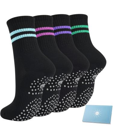Toes home stopper socks yoga socks women 39-42 4 pairs of sports socks slipproof socks with bubble anti-slip socks for adult house socks women pilates grip barefoot socks black/colored 39-42 black