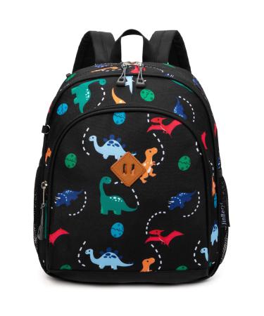 JinBeryl Toddler Backpack for Boys, 12 Inch Kids Dinosaur Backpack for Preschool or Kindergarten, Black Black Mini