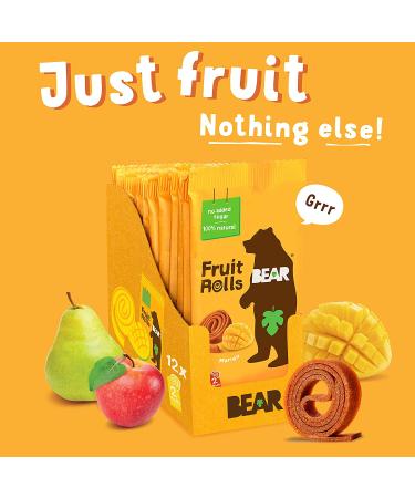 BEAR Real Fruit Snack Rolls - Gluten Free Vegan Mango - 12 Pack Healthy Kids & Adults Snack - Buy Online on GoSupps.com