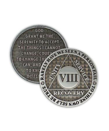 8 Year Sobriety Coin | Legacy AA Chip | Thick Triplate Recovery Anniversary Token (Gray)