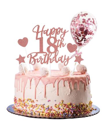 Larchio 18th Birthday Cake Topper, Rose Gold Happy 18th Birthday Cake Topper and Balloon Cake Topper for Girl Birthday Cake Decorations