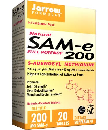 Jarrow Formulas Natural SAM-e (S-Adenosyl-L-Methionine) 200 200 mg 20 Enteric-Coated Tablets