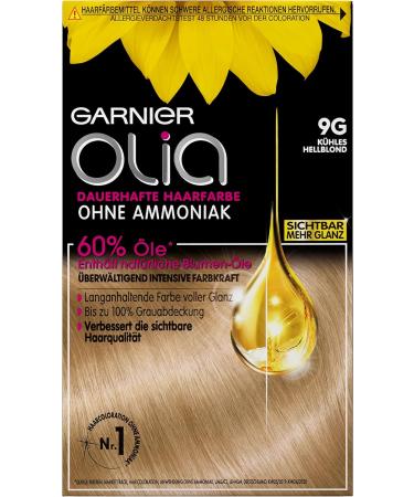Garnier Olia Permanent Hair Colour without Ammonia with Nourishing and Natural Oils Full Grey Hair Coverage Permanent Colouration No. 9G Cool Light Blonde 3 x 1 Piece - Buy Online on GoSupps.com