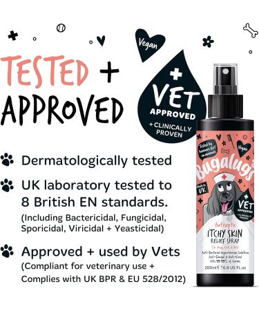 BUGALUGS itchy dog skin relief Antiseptic spray for dogs puppy cats & pets - Dog grooming Antibacterial Antifungal for dog itchy skin relief- use with our dog shampoo sensitive skin 200ml Spray - Buy Online on GoSupps.com