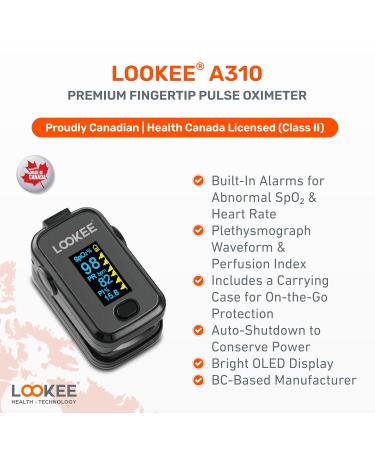 LOOKEE A310 Premium Pulse Oximeter - Black - Buy Online on GoSupps.com