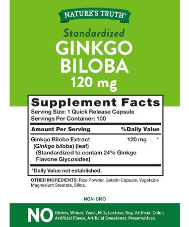 Nature's Truth Ginkgo Biloba 120mg & Bacopa Extract 100 Count (Pack of 1) - Buy Online on GoSupps.com