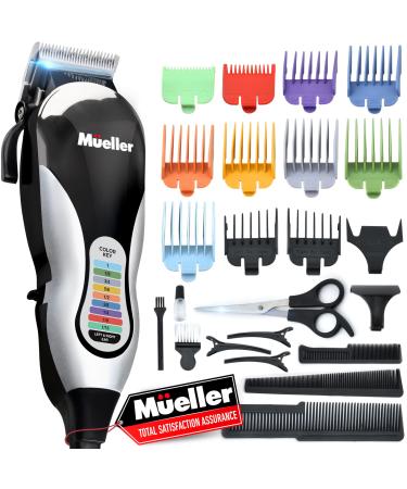 Mueller Ultragroom Professional Hair Clippers for Men with Colored Design Hair Trimmer for Men 12 Guide Combs Trimmer for Hair Beards Head Body and Face