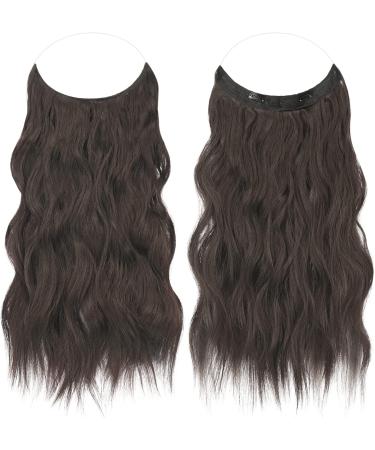 FESHFEN Invisible Wire Hair Extensions | Adjustable Size with 2 Secure Clips | Long Wavy Synthetic Hairpiece 20 Inch | Black Brown - Buy Online on GoSupps.com