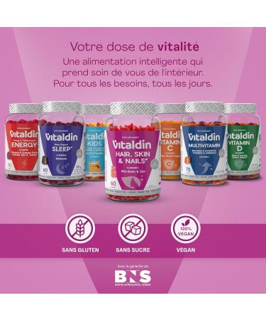 VITALDIN Gummies Cheveux Peau & Ongles 2500 g de Biotine Soin des Cheveux Avec Zinc et Vitamines C & E V ganes Sans Sucre Sans Gluten 60 Gummies 1 Mois Saveur Fraise - Buy Online on GoSupps.com
