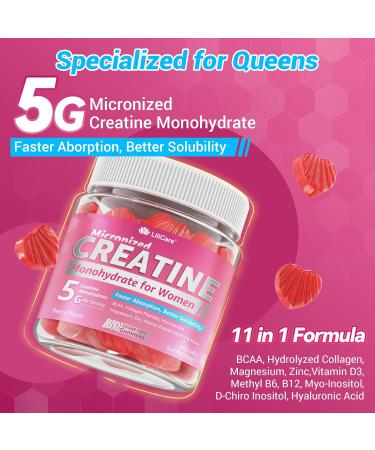 Creatine for Women Gummies Micronized Creatine Monohydrate + Myo-Inositol Collagen Peptides BCAAs Hyaluronic Acid Vitamin B6 B12 Zinc for En rgy F cus H rmonal Balance Sugar Free 120 Counts 60 Count (Pack of 2) - Buy Online on GoSupps.com