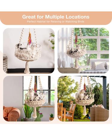 Macrame Cat Hammock Bed - Space Saving Window Perch with Cotton Mat & Toy - Buy Online on GoSupps.com