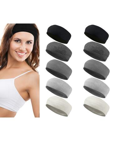 Styla Hair 10 Pack Stretch Headbands Non-Slip Head Wraps Great for Sports Yoga Pilates Running Gym Workouts Baseball Casual Wear Gifts & More! Black Grey