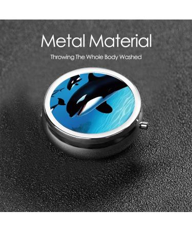 Killer Whales Swim Along Round Pill Box | 3 Compartment Travel Medicine Organizer | Mini Decorative Pocket Purse for Vitamins & Tablets - Buy Online on GoSupps.com