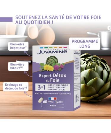 JUVAMINE - Expert Liver Detox 3-in-1 - Artichoke - Charcoal Marie - Desmodium - Dandelion - Detox and Liver Drainage - 60 Days - Made in France - Buy Online on GoSupps.com