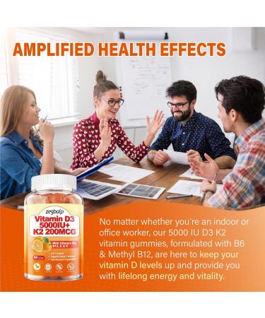 2Packs Vitamin D3 K2 Gummies for Adults, Sugar-Free Vitamin D3 5000IU + K2(MK-7) 200mcg Supplement with Vitamin B Complex & Vitamin C E Supports Bone, Muscle, Teeth & Immune, Vegan, Gluten Free 120 Count - Buy Online on GoSupps.com