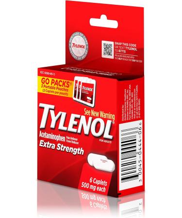 Tylenol Extra Strength Caplets 500mg Acetaminophen Pain Reliever & Fever Reducer - 6 ct Travel Pouch - Buy Online on GoSupps.com