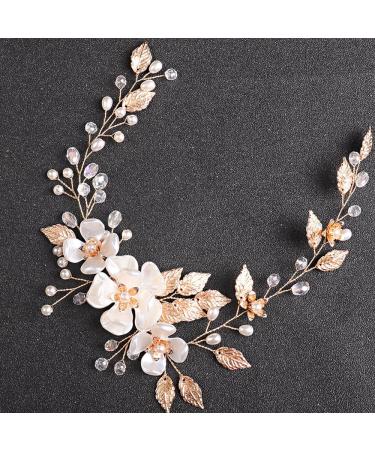 BERYUAN Women White Flowers Gold Leaves Pearls Rhinestone Wedding Hair Vine Princess Pearls Rhinestone Bride Hairpiece Gold Wedding Hair Accessory Gold Bridal Headpiece for Wedding for Women Girls - Buy Online on GoSupps.com