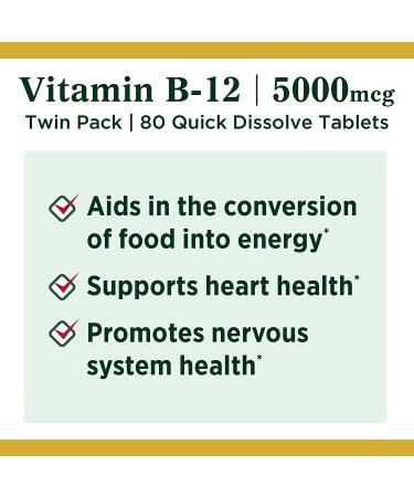 Nature's Bounty B-12 Twin Pack - Cherry Flavor 5000 mcg | 40 Quick Dissolve Tablets - Buy Online on GoSupps.com