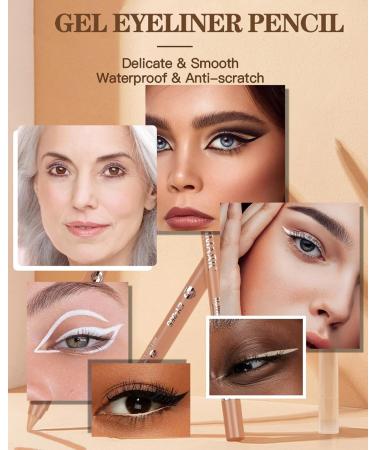 Nude Beige Black White Water Line Gel Eyeliner Pencil-3Pcs Smooth Easy-to-Sharpen Pencil Waterproof Smudge-Proof Cream Eye Liner Waterline Brightener Pen Longlasting Eye Makeup Gift for Older Women - Buy Online on GoSupps.com