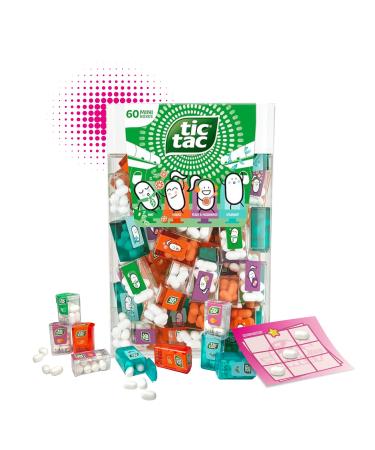Nohawa Tic Tac Mini Travels Mix 228g Lilliput - 60x Individual TicTac Boxes - Mint Orange Spearmint Passion Fruit & Peach in XXL Maxi Pack - Mini Candy + Tic Tac Toe Game