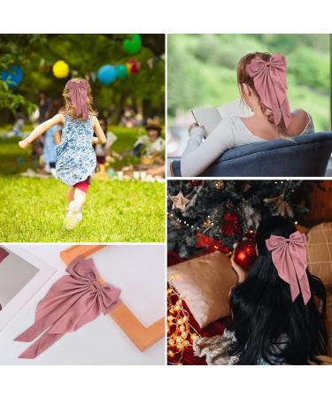 Hair Bow Pink Big Hair Bows for Women Solid Color Bow Hair Clips with Long Ribbon French Pink Bow Hair Clip Soft Satin Silky Hair Bows Cute Gifts for Women Girls (Pink) - Buy Online on GoSupps.com