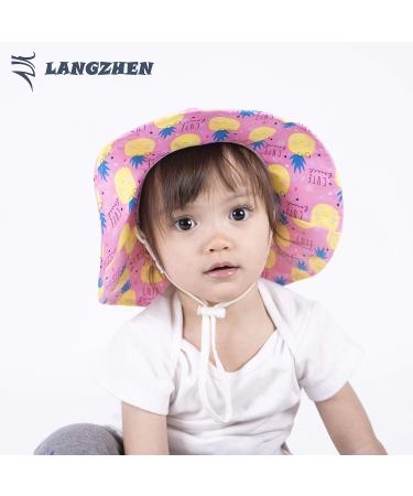 LANGZHEN Baby Girls Sun Protection Hat with Chin Strap | Adjustable Toddler Kids Wide Brim Play Hat | Pineapple Design | 6-12 Months - Buy Online on GoSupps.com