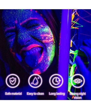 Glow Under UV Blacklight Face Paint - 10 Bright Colors Metallic Neon Palette Water-Based Makeup for Parties & Halloween - Includes Brushes for Kids & Adults - Buy Online on GoSupps.com