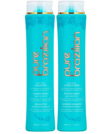 PURE BRAZILIAN Anti Frizz Daily Shampoo & Conditioner - Salt-Free & Color Safe Shampoo & Conditioner Enriched With Keratin  Argan Oil  and Acai (13.5 Ounce / 400 Milliliter)