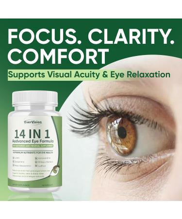 EVERVISION 14 in 1 Advanced Eye Formula Eye Supplement with Lutein Zeaxanthin Astaxanthin Bilberry Extract & Zinc Eye Vitamin and Mineral Supplement for Adults & Seniors 60 Capsules (1) - Buy Online on GoSupps.com