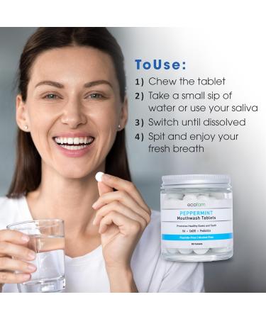 Peppermint Mouthwash Tablets - Chewable Fluoride & Alcohol-Free Travel Size - 90 Tablets for Fresh Breath - Buy Online on GoSupps.com