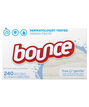 Bounce Dryer Sheets Laundry Fabric Softener, Free & Gentle, White 240 count