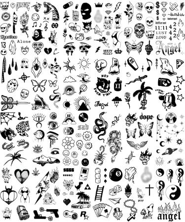 Vintage Patchwork Temporary Tattoos - Small Semi-Permanent Minimalist Line Art Black Fake Tattoo for Adults - Gothic Aesthetic Designs - Buy Online on GoSupps.com