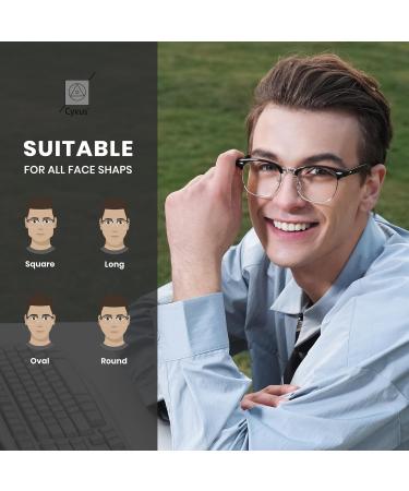Cyxus Retro Semi Rimless Blue Light Glasses for Men & Women - Anti Eye Strain & Gaming - Stylish Black Silver Frame - Buy Online on GoSupps.com