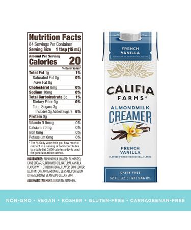 Califia Farms French Vanilla Almond Milk Coffee Creamer 32 Oz (Pack of 6) - Dairy-Free, Plant-Based, Vegan, Gluten-Free, Non-GMO - Almond Creme French Vanilla 32 Fl Oz - Buy Online on GoSupps.com