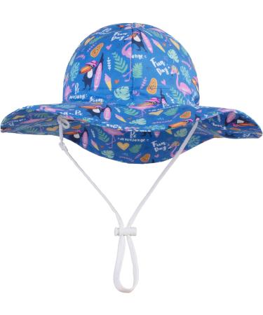 LANGZHEN Baby Girls Sun Protection Hat - Adjustable Toddler Kids Wide Brim Play Hat with Chin Strap - Flamingos and Toucan Design - Blue - 6-12 Months - Buy Online on GoSupps.com