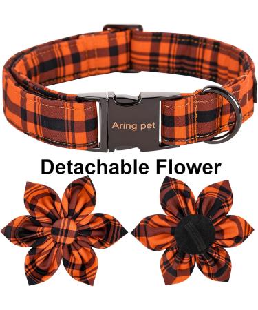 Adorable Halloween Dog Collar with Flower | Aring Pet Dog Collar for Boys & Girls | Medium Orange Grille | Perfect Autumn Gifts - Buy Online on GoSupps.com