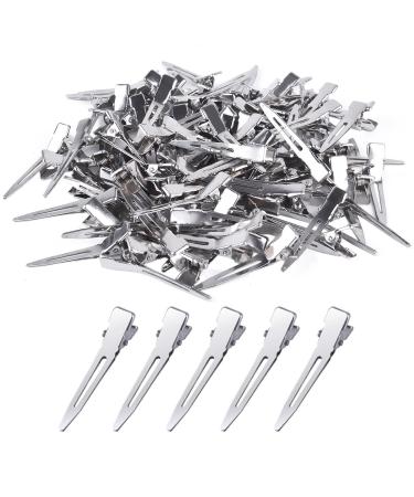 BronaGrand 100pcs 4.5cm Silver Single Prong Curl Clips Silver Section Clips Metal Alligator Hair Pins Clips Clothing for Hair Extensions 1.7 Inch (Pack of 100) Silver