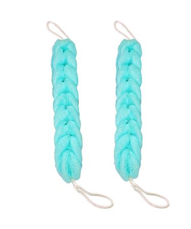 Long Stretch Back Sponge with Rope Handles Back Scrubber Bath Shower Mesh Sponge Exfoliating Body Scrub Stretch Braided Loofah for Men and Women(2-Pack Green)