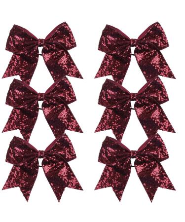 Metallic Sequin and Holographic 8 Inch Cheer Bow Cheerleader Cheerleading Jumbo Cheer Bow Hair Tie(Maroon Sequin)