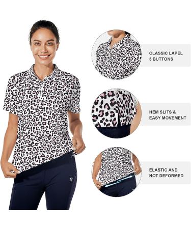 Hispotim Women's Short Sleeve Leopard Print Golf Polo Shirt - Quick Dry Lightweight Workout Top - Buy Online on GoSupps.com