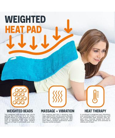 Cure Choice 3-in-1 Weighted Heating Pad with Massager - 12x24 Large Electric Heat Pad for Back Pain Relief, Cramps - 3 Heat & 3 Massage Settings - Ultra Soft Heat Pad (Blue) - Buy Online on GoSupps.com