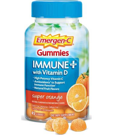 Emergen-C Immune+ Gummies - 750mg Vitamin C & Vitamin D, Gluten Free, Caffeine Free, Super Orange - 45 Count - Buy Online on GoSupps.com