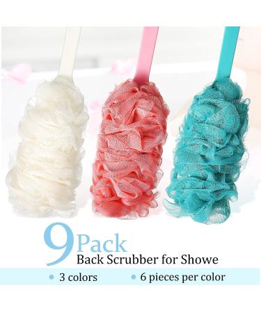 9-Piece Long Handled Loofah Body Scrubber Set - Shower Loofah on a Stick for Men, Women, Elderly - Bath Sponge Pouf Brush - Nylon Mesh, 17 Inch - Buy Online on GoSupps.com