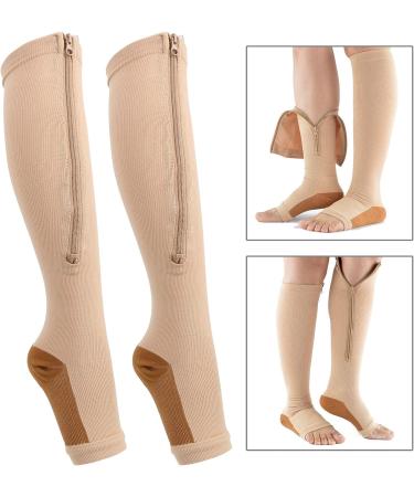 FOTABPYTI Compression Stockings - Comfortable Elastic L/XL Zipper Socks in Skin Color with Copper Bottom for Optimal Support - Buy Online on GoSupps.com