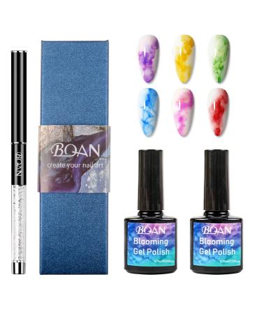 BQAN Blooming Gel  Clear Blooming Gel Nail Polish for Spreading Effect  Blossom Gel Polish 7.5ml x2 with 1 Pcs Nail Liner Brush for Nail Art Gel DIY and Salon Use