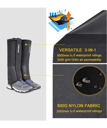 LOPOO Snake Gaiters - Waterproof Leg Gaiters for Men and Women | Anti-Tear 900D Nylon Fabric | Breathable Shoe Gaiters for Outdoor Activities - Buy Online on GoSupps.com