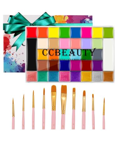 CCbeauty 36 Colors Face Body Paint Oil Professional Flash Non-Toxic  Hypoallergenic Halloween Artist Fancy Cosplay Party SFX Face Painting  Palette with 10 Green Brushes Kit for Adults Girls 36 Colors With Green  Brushes